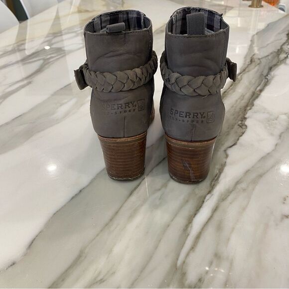 SPERRY Women's size 6.5 Top Sider Liberty Gray Leather Ankle Boots Block Heel - Picture 6 of 9